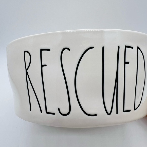 RAE DUNN LARGE DOG RESCUED BOWL DISH WHITE WITH BLACK WRITING - Picture 8 of 8
